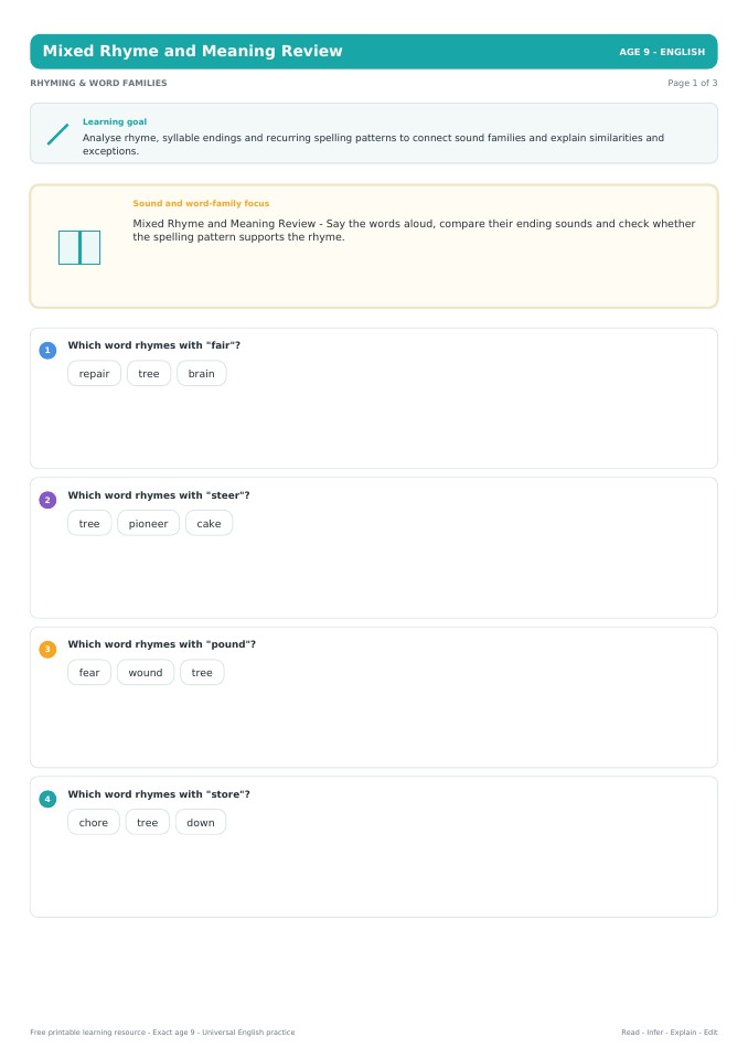 Mixed Rhyme and Meaning Review worksheet preview