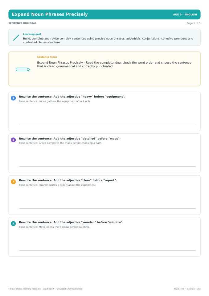 Expand Noun Phrases Precisely worksheet preview
