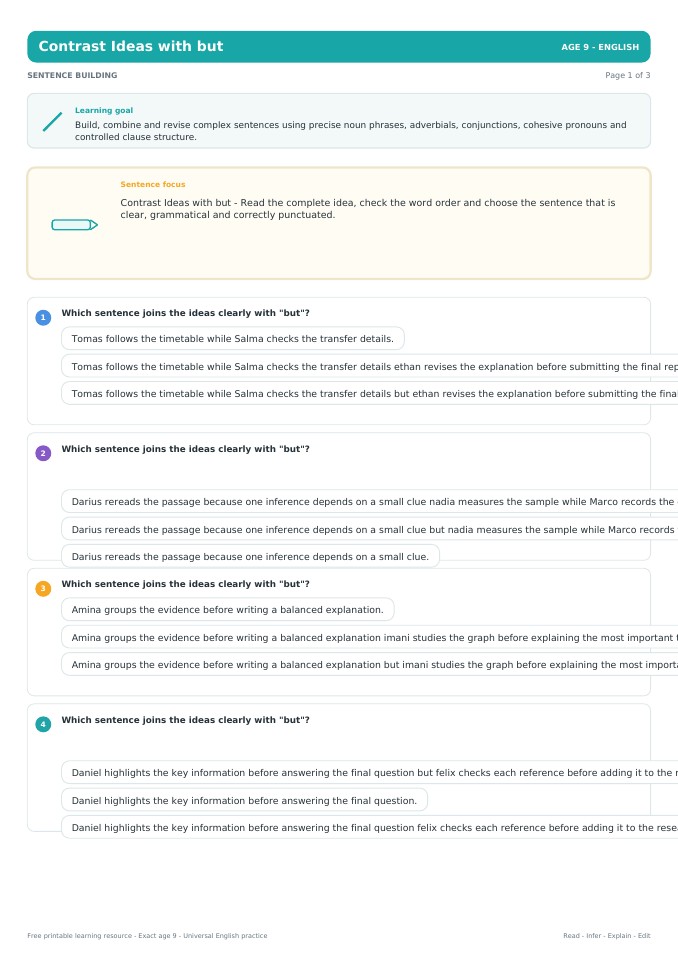 Contrast Ideas with but worksheet preview