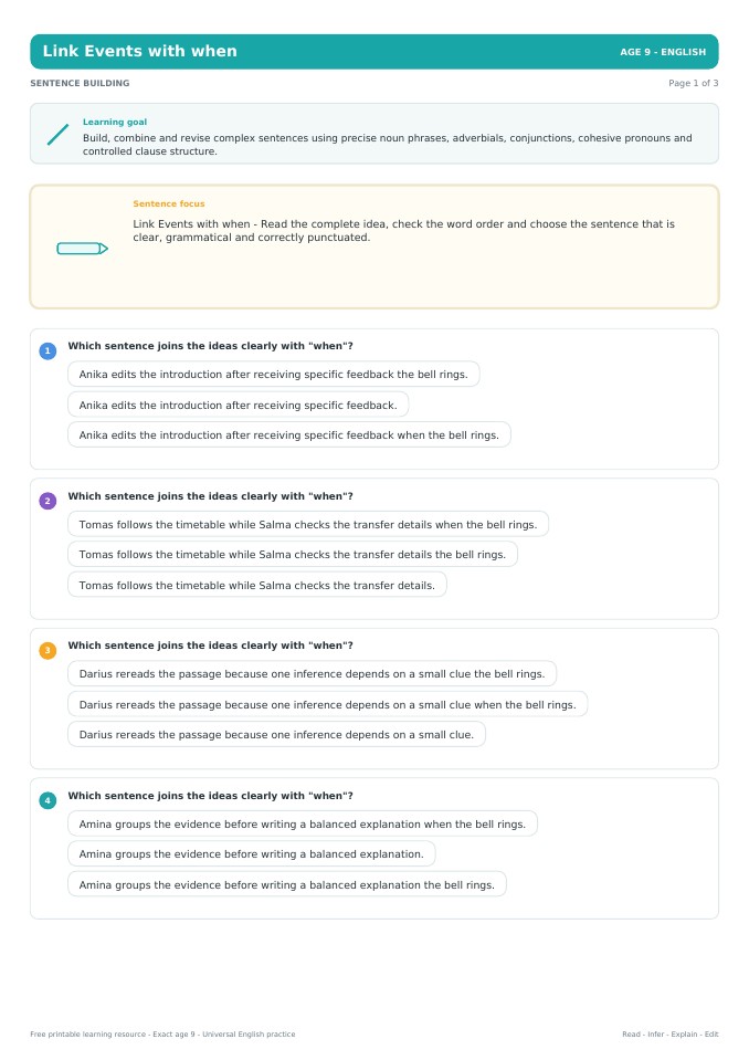 Link Events with when worksheet preview