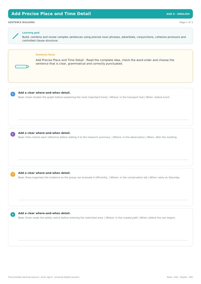 Add Precise Place and Time Detail worksheet preview