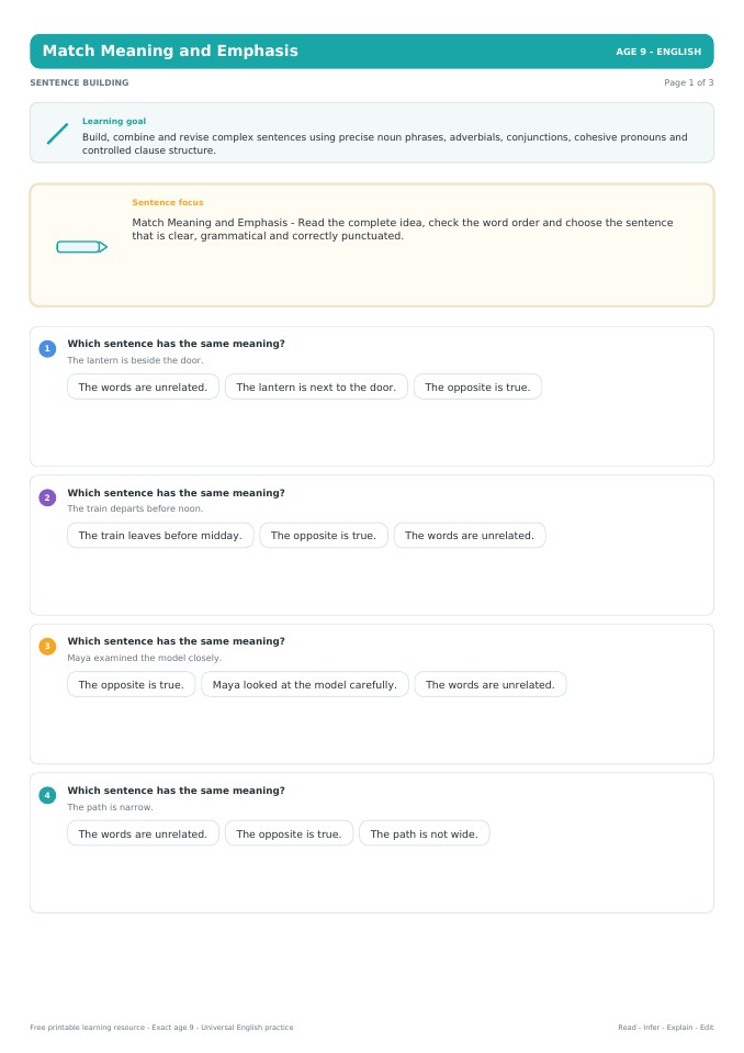 Match Meaning and Emphasis worksheet preview