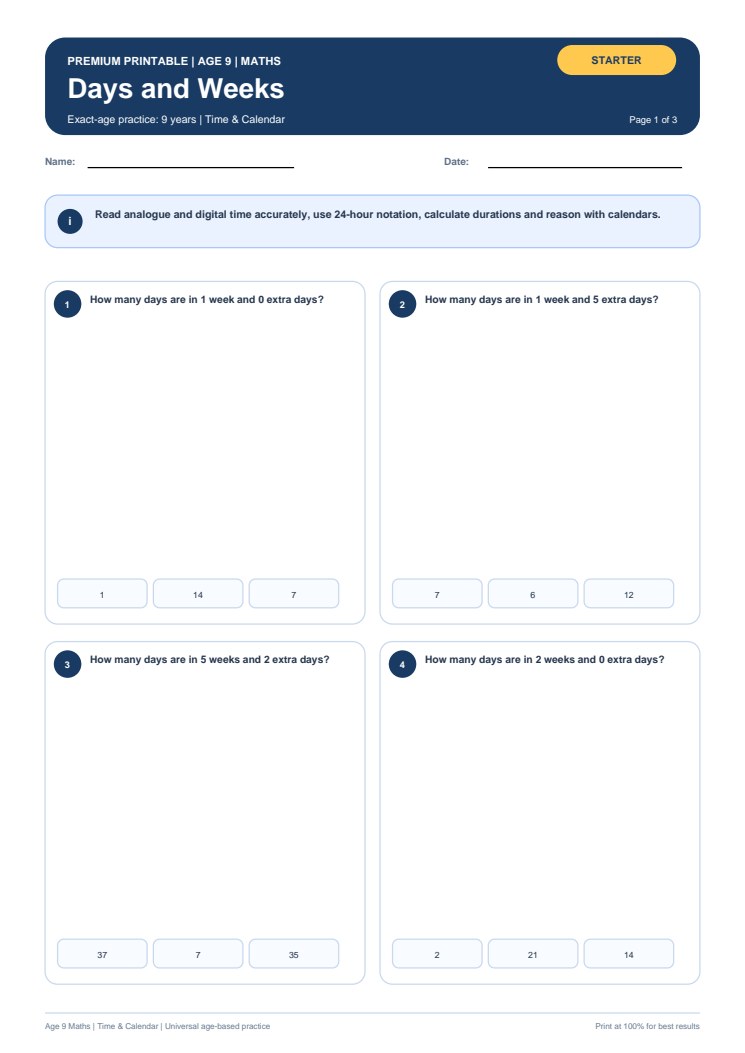 Days and Weeks worksheet preview