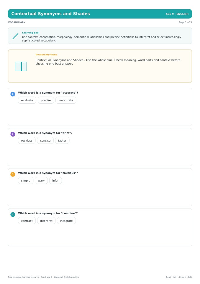 Contextual Synonyms and Shades worksheet preview