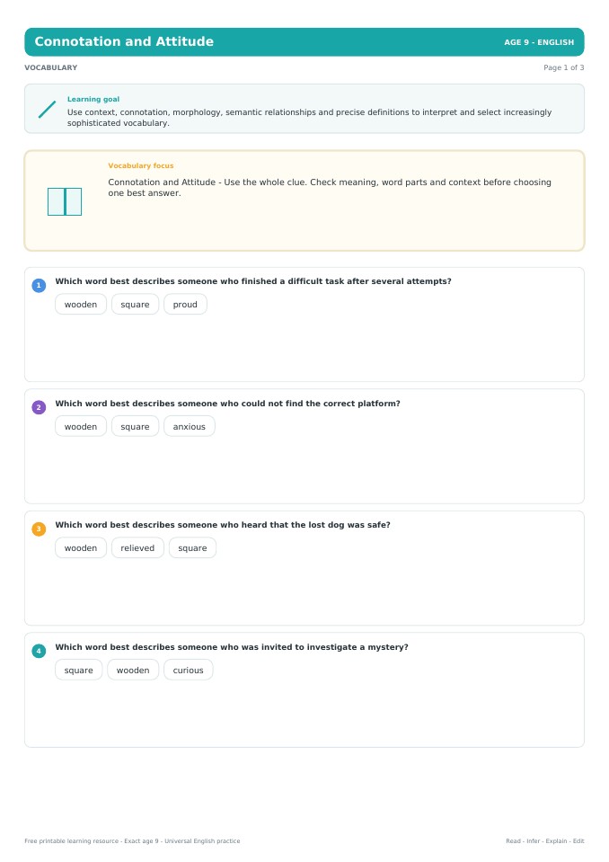 Connotation and Attitude worksheet preview