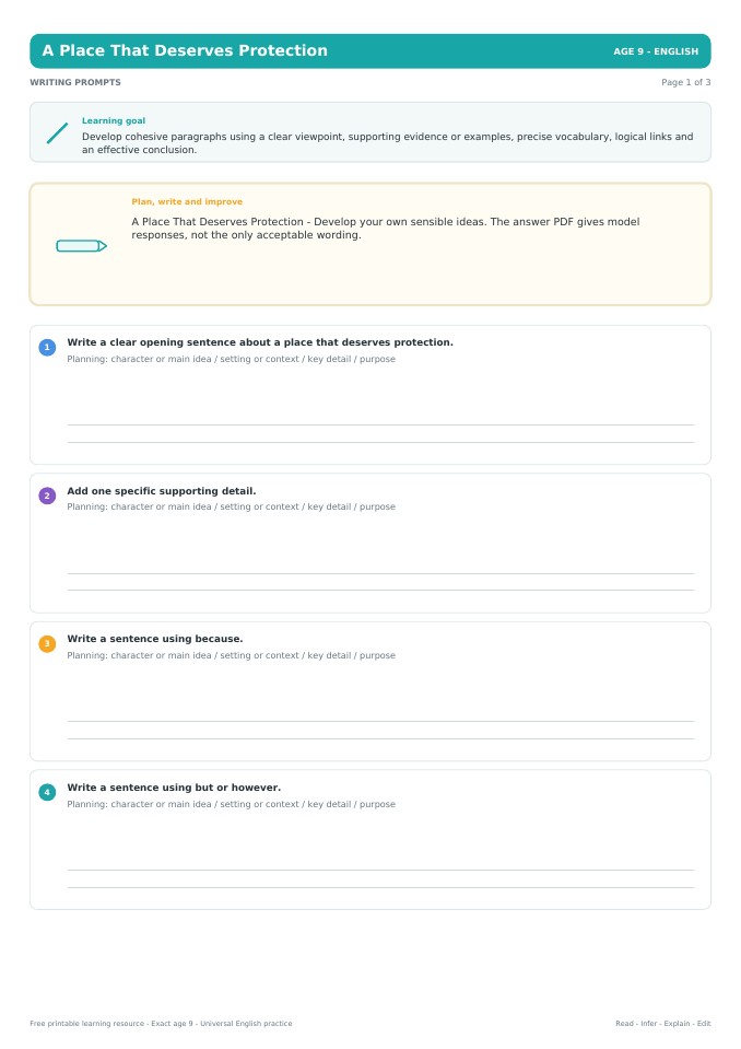 A Place That Deserves Protection worksheet preview