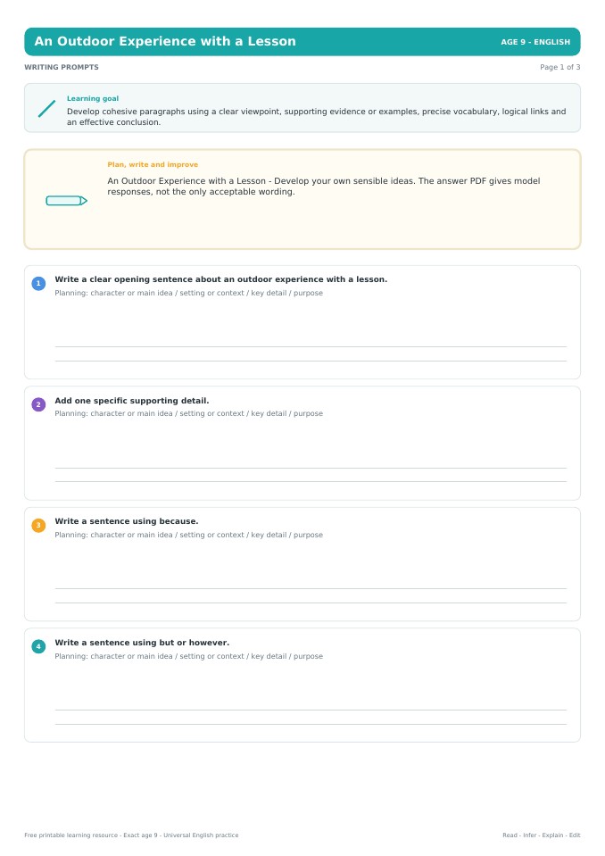 An Outdoor Experience with a Lesson worksheet preview