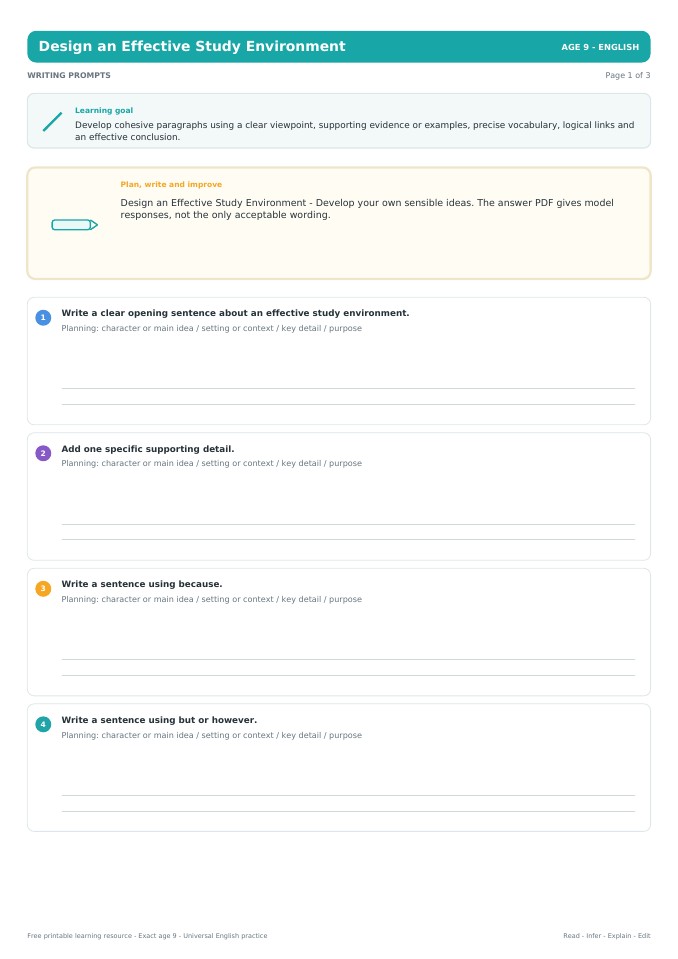 Design an Effective Study Environment worksheet preview