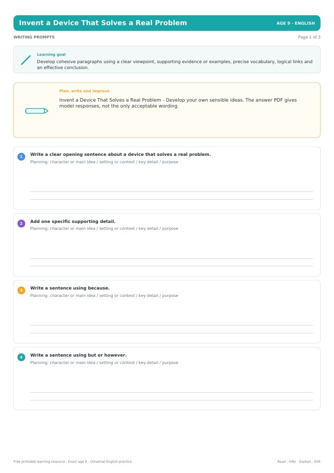 Invent a Device That Solves a Real Problem worksheet preview