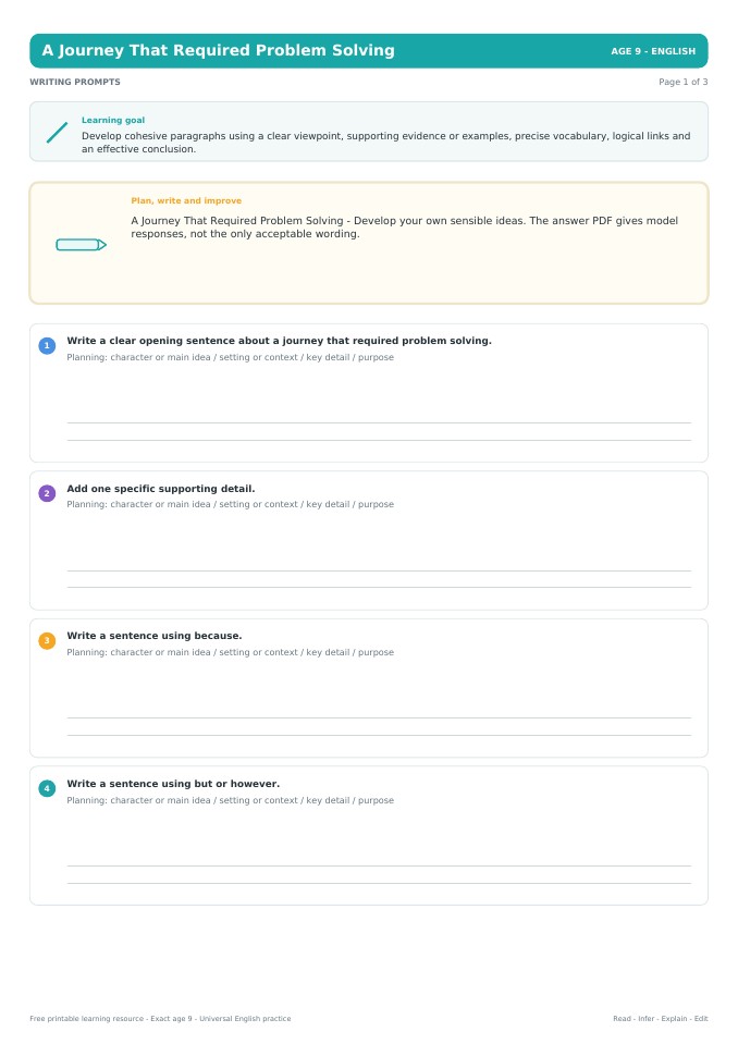 A Journey That Required Problem Solving worksheet preview