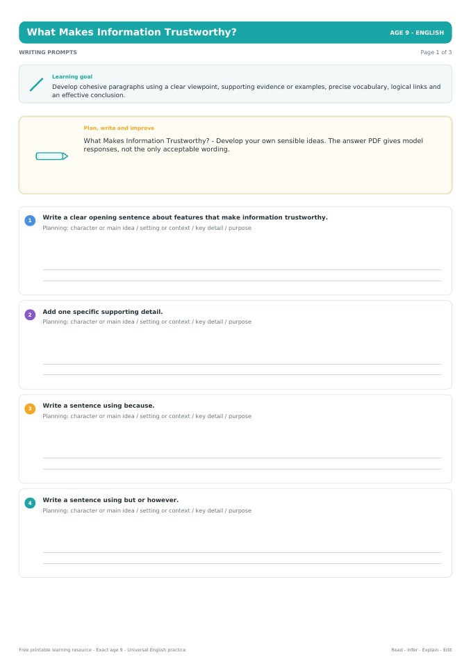 What Makes Information Trustworthy? worksheet preview