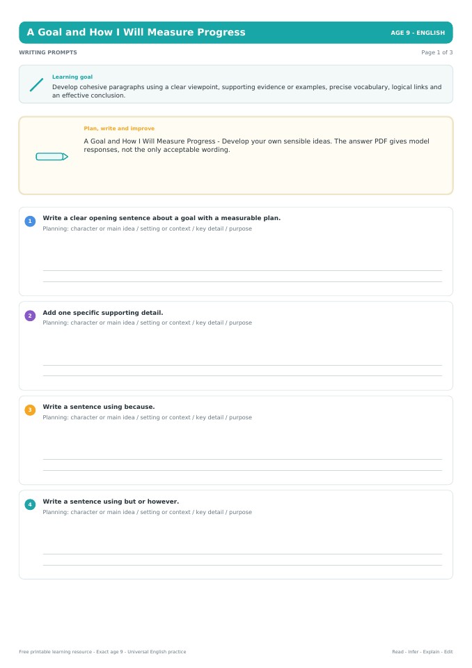 A Goal and How I Will Measure Progress worksheet preview